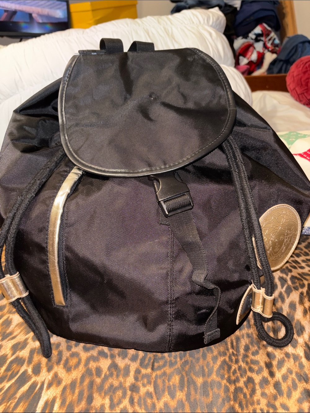 Versace Black Backpack with Gold Accents
